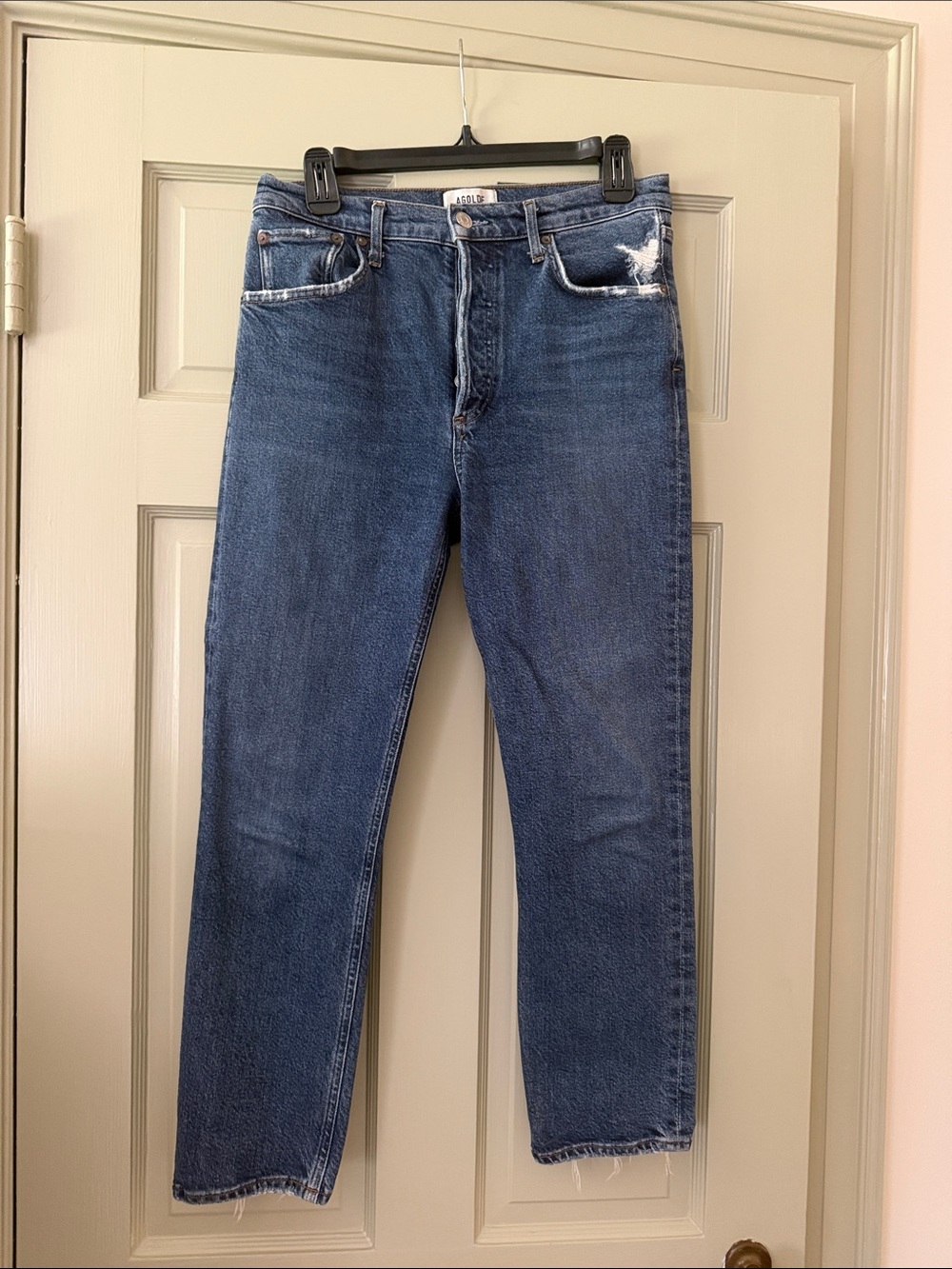 Agolde Cropped Straight-Leg Jeans in Mid Blue